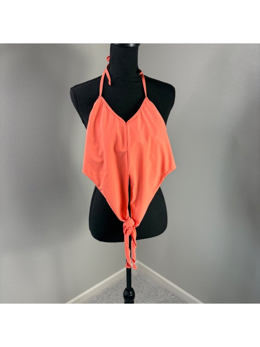 Kortni Jeane Halter Swimsuit Bikini Top only Small Tie Front Orange New Tags - Picture 1 of 7